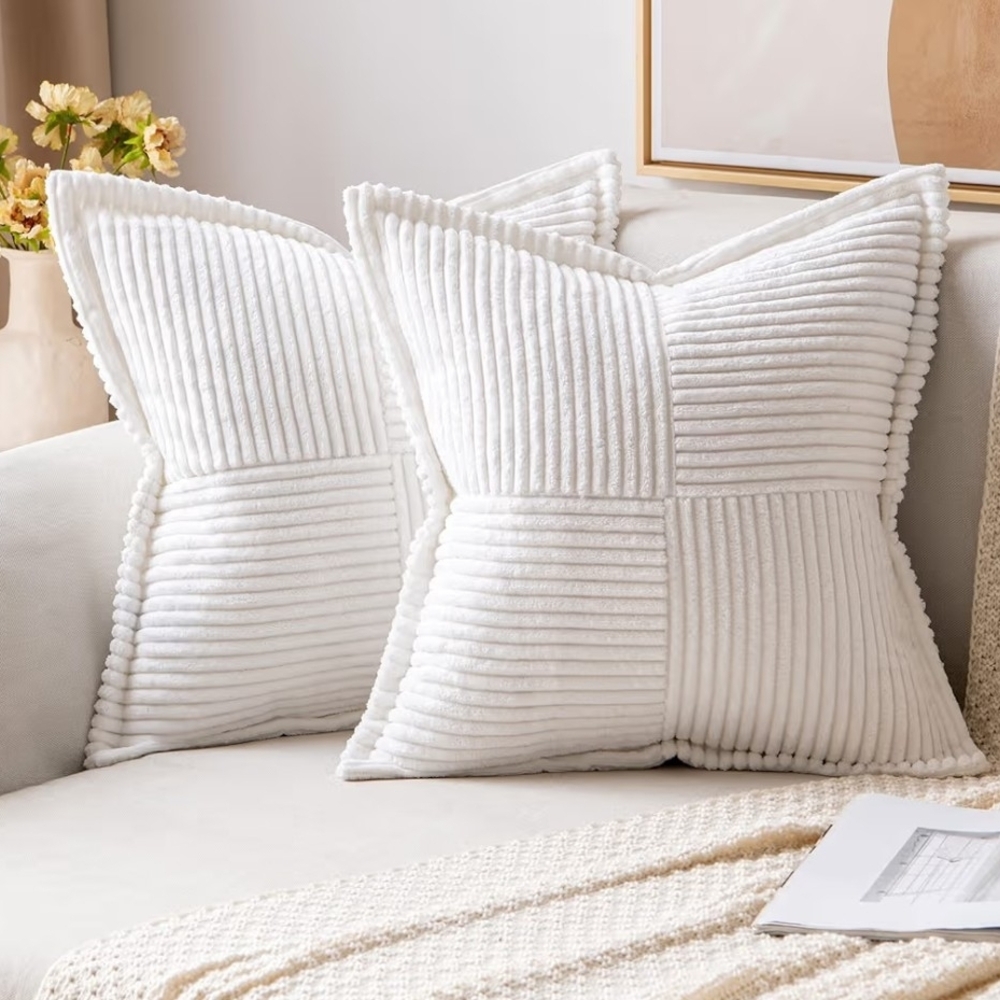 Set Of 2 Luxurious White Corduroy Pillow Covers Size 20 X 20